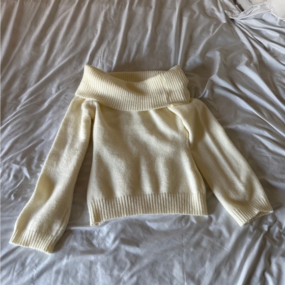 Source Unknown Sweaters - Cream Off The Shoulder Cowl Neck Sweater Ivory Oversized Cozy Knit Small